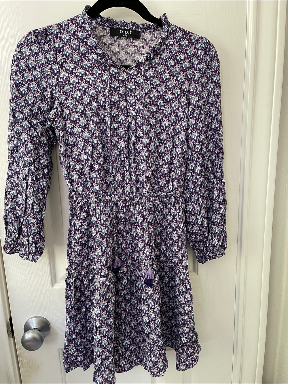 Purple Patterned Long-Sleeve Dress